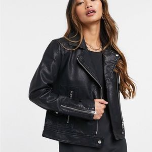 Topshop black faux leather biker jacket US Size 6